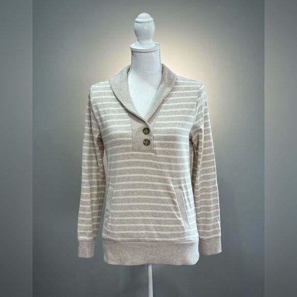 Oatmeal Banana Republic Factory Striped Collared Sweater Size XS EUC - Picture 1 of 8